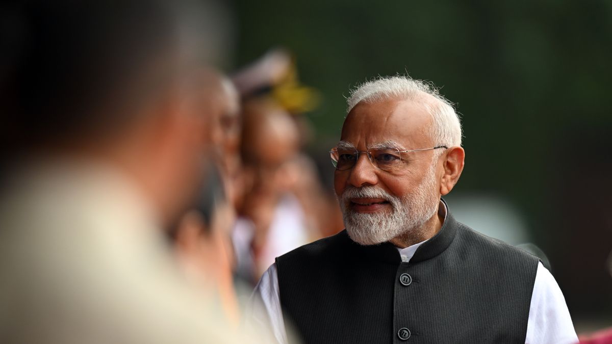 Narendra Modi, India's prime minister, during a ceremonial reception for Philippine President Ferdinand Marcos Jr., not pictured, at the presidential palace in New Delhi, India, on Tuesday, Aug. 5, 2025. Marcos will discuss trade and defense relations with India during a state visit to the South Asian nation. Photographer: Prakash Singh/Bloomberg via Getty Images