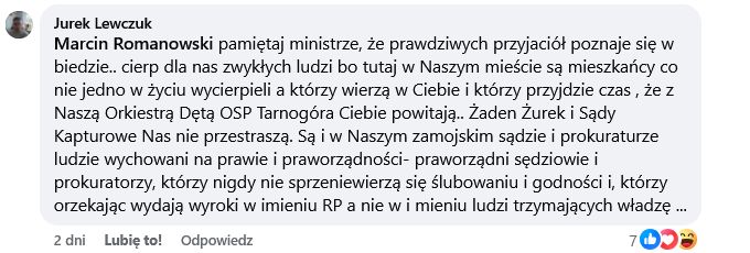 Komentarz Jerzego Lewczuka w mediach społecznościowych