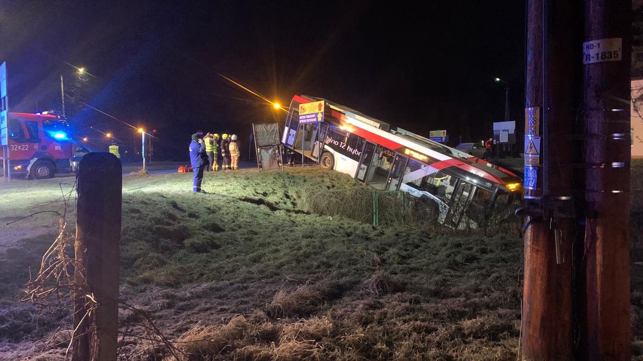 Śląskie. Autobus PKM Czechowice-Dziedzice we wtorek rano wypadł z drogi i zjechał z niedużej skarpy.