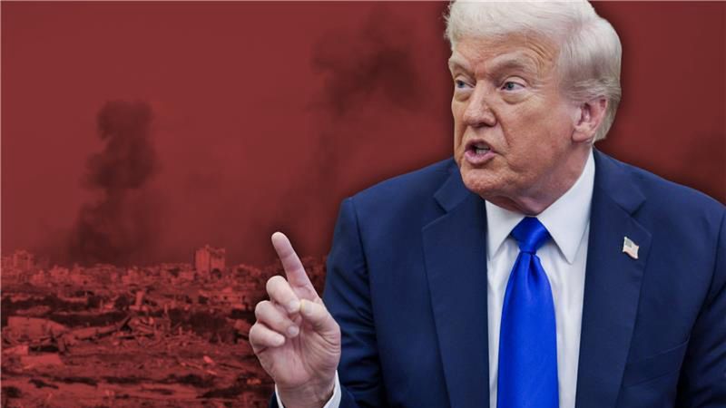Donald Trump na tle ruin w Strefie Gazy