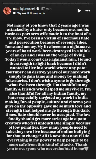 Natalia Janoszek wydała oświadczenie