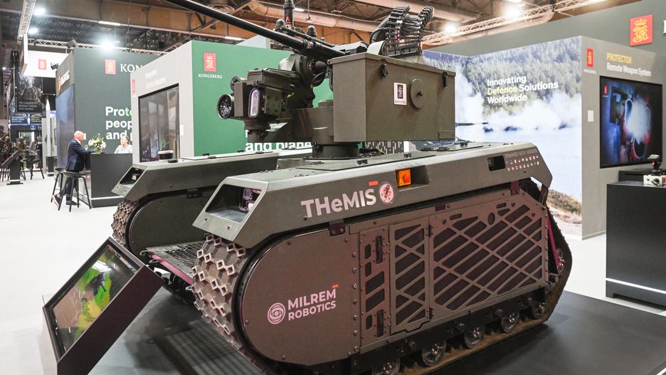 VILLEPINTE, FRANCE - JUNE 21: THeMIS, unmanned ground vehicle designed largely for military applications, and built by Milrem Robotics, on display at the Eurosatory Defense and Security expo, on June 21, 2024, in Paris-Nord Villepinte exhibition center, Seine-Saint-Denis, France.Eurosatory, held biennially in Paris-Nord Villepinte Exhibition Centre, is the largest international exhibition for the land and air-land defense and security industry. (Photo by Artur Widak/NurPhoto via Getty Images)