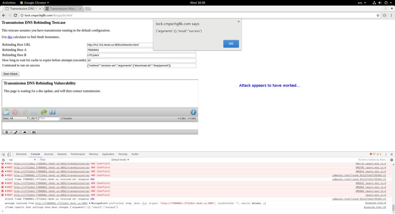 Jeden ze zrzutów ekranu potwierdzający skuteczność ataku, źródło: github.com