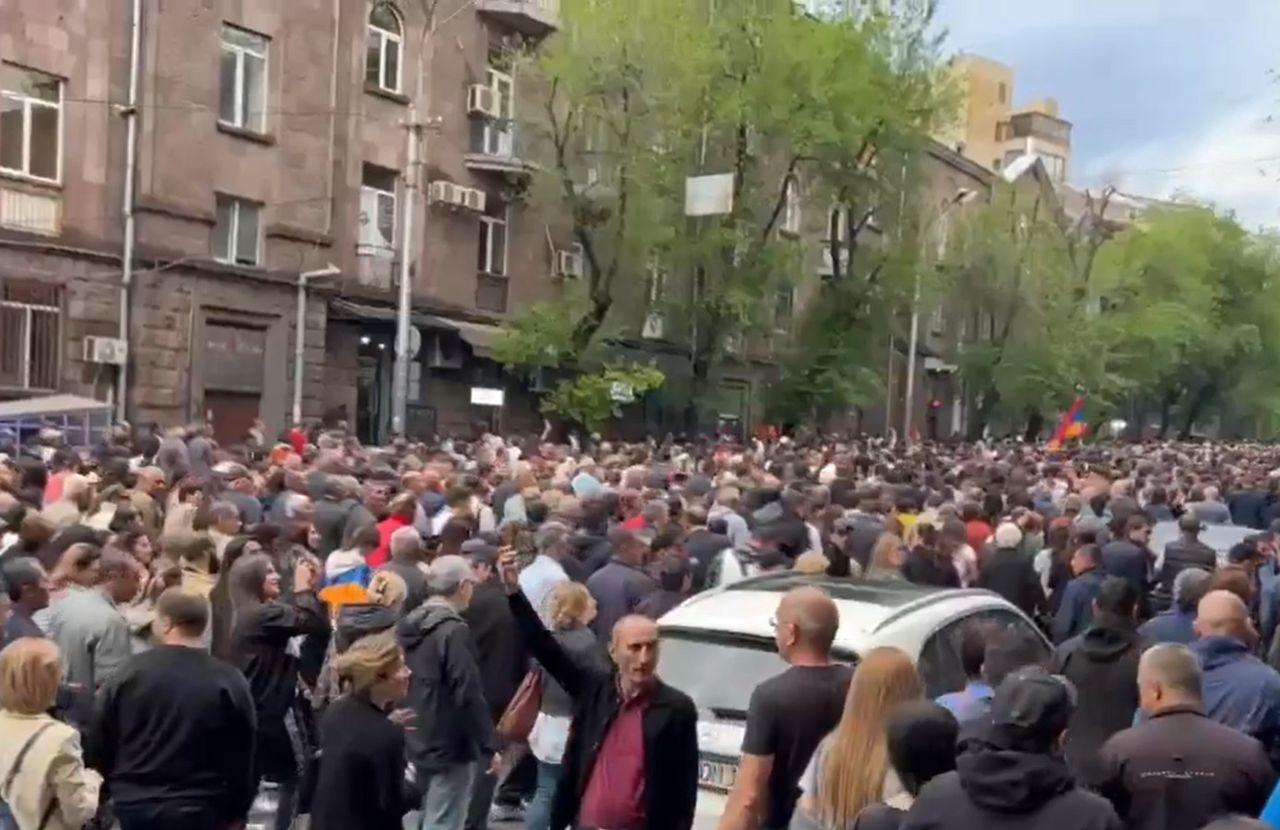 Crowds in the streets of the capital of Armenia