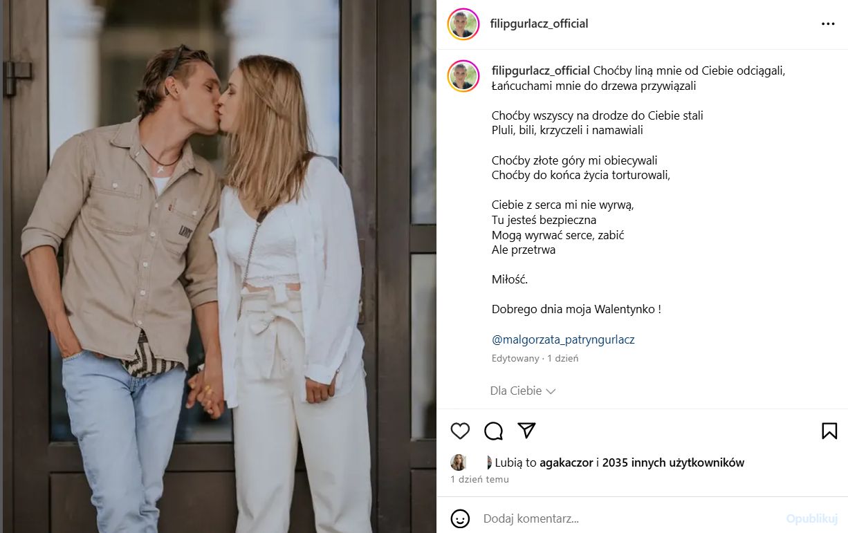Wpis Filipa Gurłacza na Instagramie