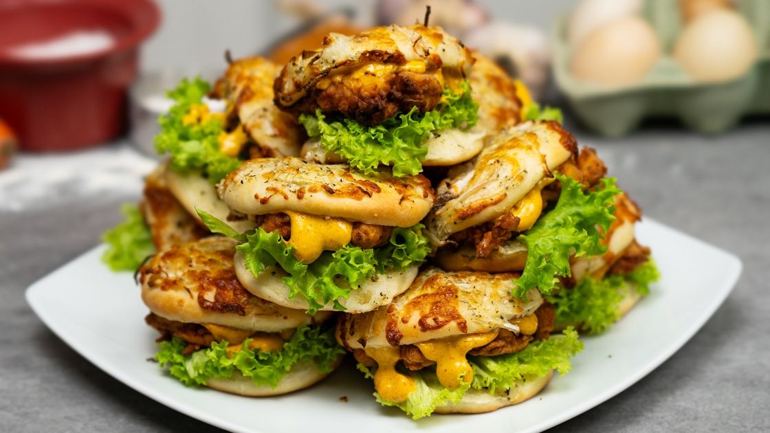 Burger z kurczakiem i cebulą - Pyszności