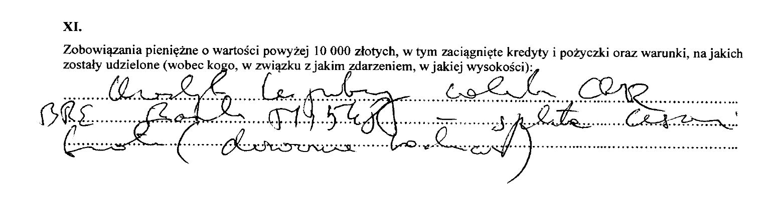 Fragment oświadczenia majątkowego Łukasza Szumowskiego.