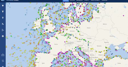 Radar statków i kontenerów. Ruch morski na żywo