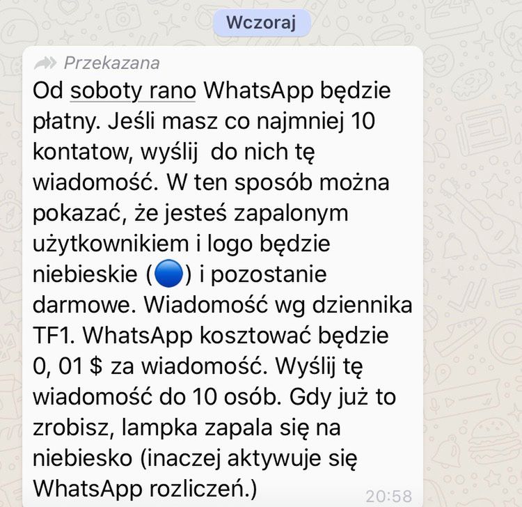 Stary i znany "łańcuszek" na WhatsAppie.