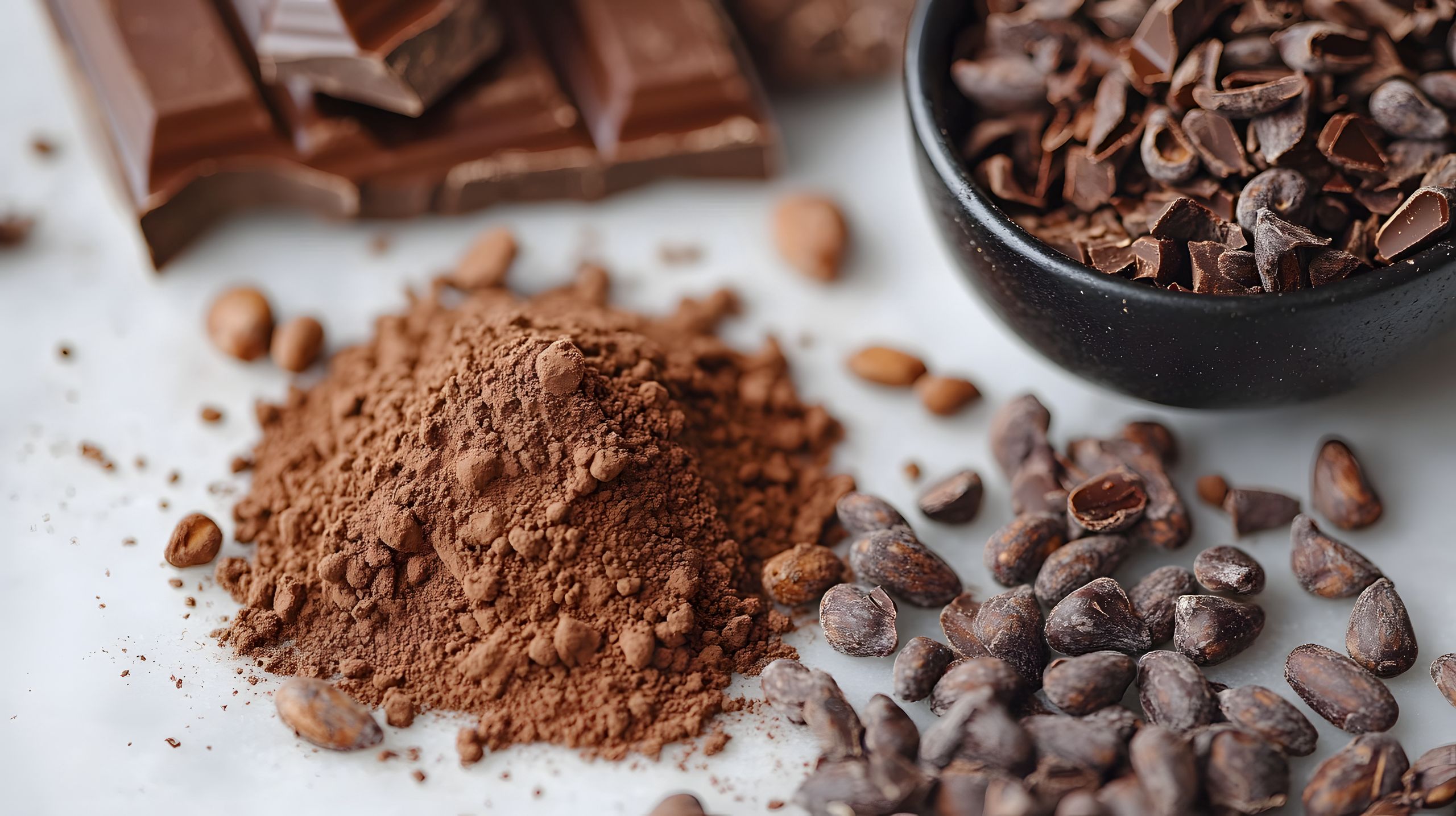 cocoa, powder, beans, dark, chocolate, white, background, brown, food, ground, cup, ingredient, sweet, bean