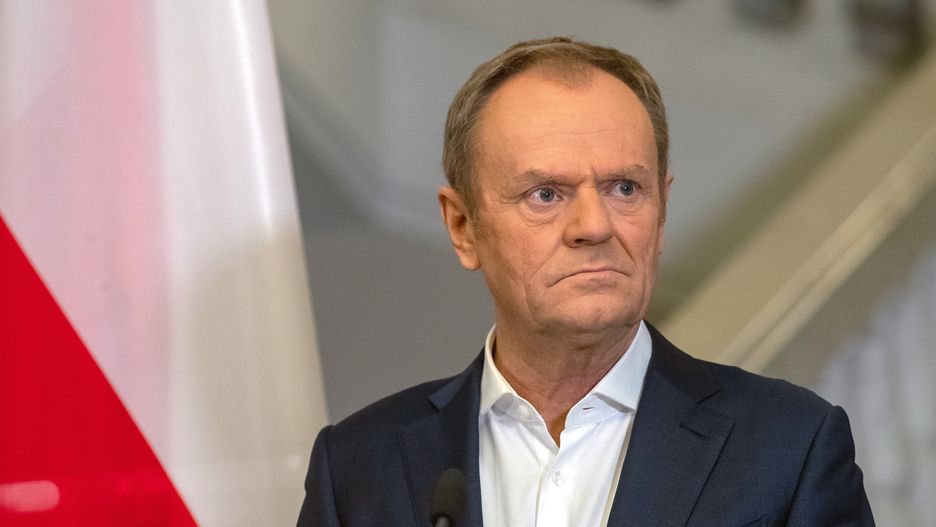 KYIV, UKRAINE - JANUARY 22, 2024 - Polish Prime Minister Donald Tusk is pictured durin a joint briefing with Ukrainian Prime Minister Denys Shmyhal, Kyiv. (Photo credit should read Pavlo Bahmut / Ukrinform/Future Publishing via Getty Images)