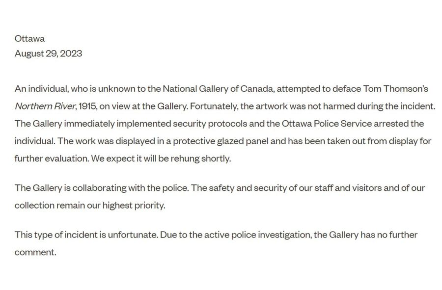 A statement by the National Gallery of Canada