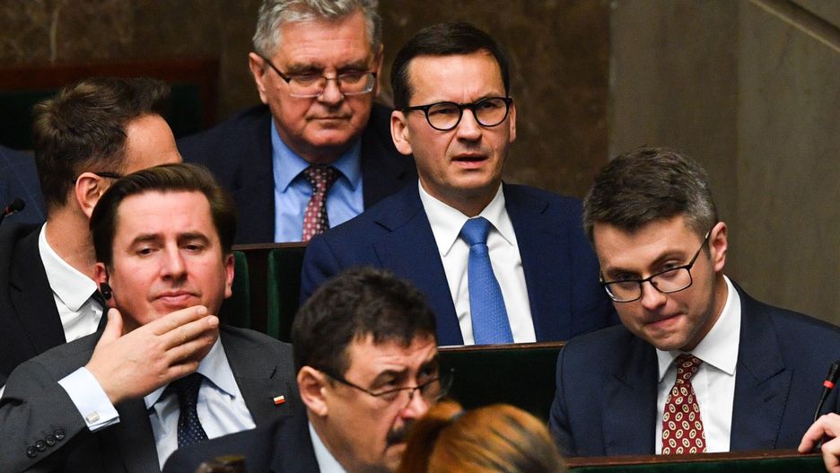 Rzecznik rządu Piotr Mueller z premierem Mateuszem Morawieckim