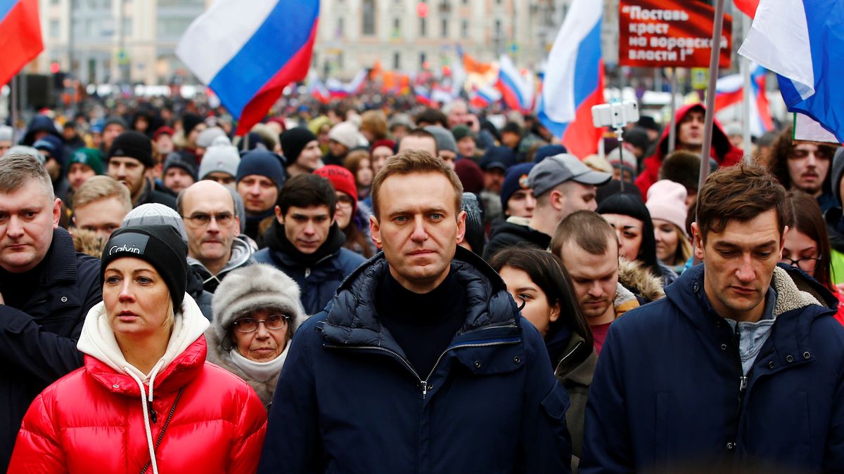 Alieksiej Nawalny podczas marszu ku pamięci zamordowanego opozycjonisty Borysa Niemcowa, styczeń 2019 roku