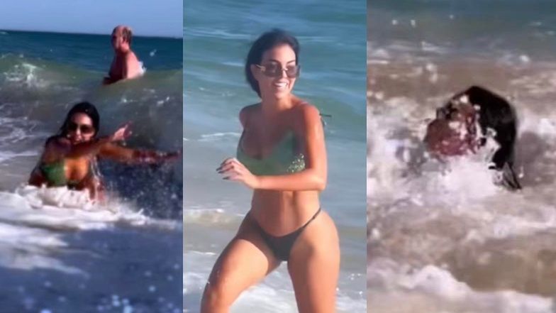 Fala zmiotła Georginę Rodriguez. Niebezpieczne zabawy w wodzie