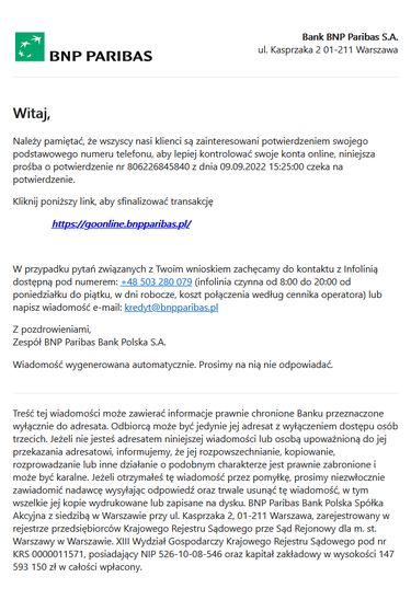 Fałszywy e-mail od BNP Paribas