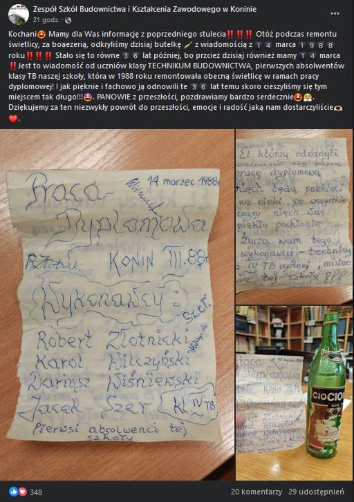 Psikus byłych uczniów spodobał się obecnej kadrze szkoły.