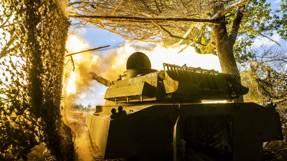 DONETSK OBLAST, UKRAINE - JUNE 29: Ukrainian soldiers fire on an artillery position with a Soviet-made 2C1 tank in Donetsk oblast, Ukraine, June 29, 2024. As the Russian army intensifies shelling, the siege of the town of Chasiv Yar is very intense. (Photo by Jose Colon/Anadolu via Getty Images)