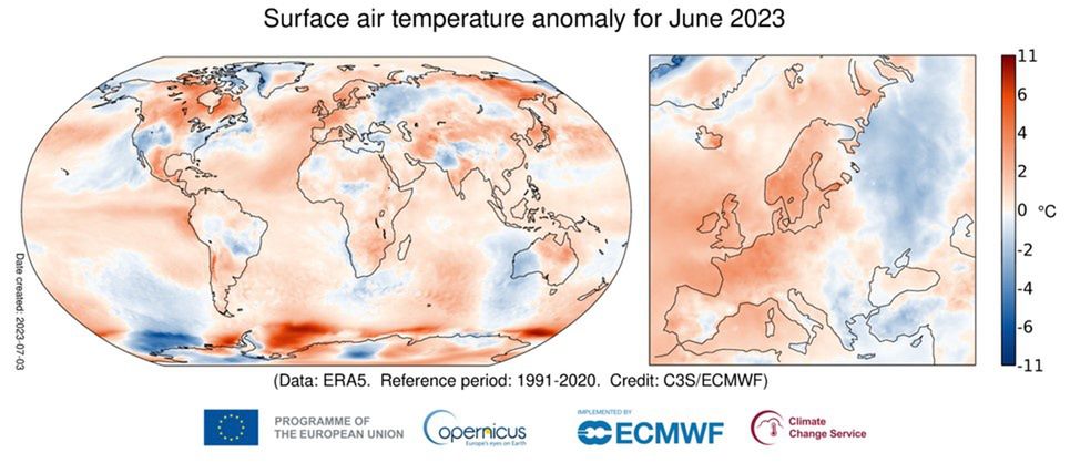 Mapa pokazuje temperatury w czerwcu