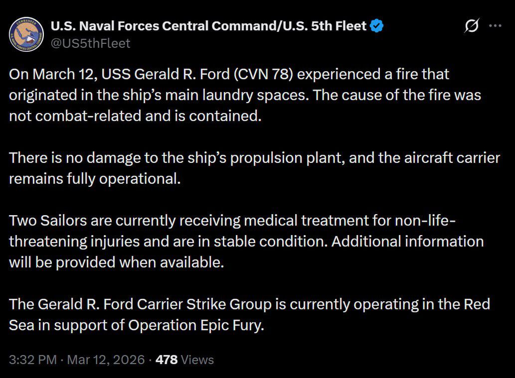 Pożar na pokładzie USS Gerald R. Ford. Incydent na najdroższym lotniskowcu świata / Portal Stoczniowy
