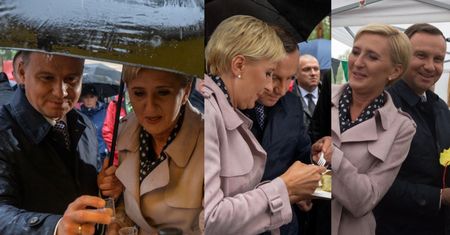 Uśmiechnięci Dudowie zajadają się regionalnymi potrawami na dożynkach w Spale (ZDJĘCIA)