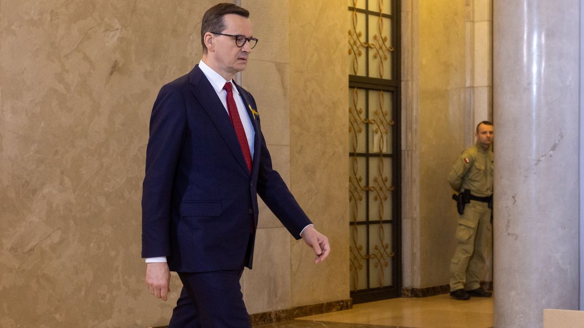 Mateusz Morawiecki - polish prime minister during President of Israel visit in Poland, Warsaw, Poland on April 19, 2023. (Photo by Foto Olimpik/NurPhoto via Getty Images)