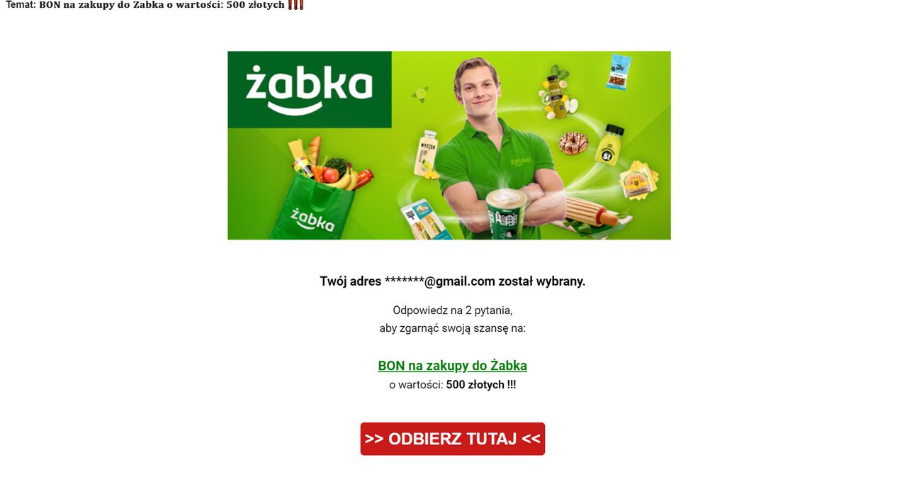 Fałszywy e-mail z wizerunkiem marki Żabka