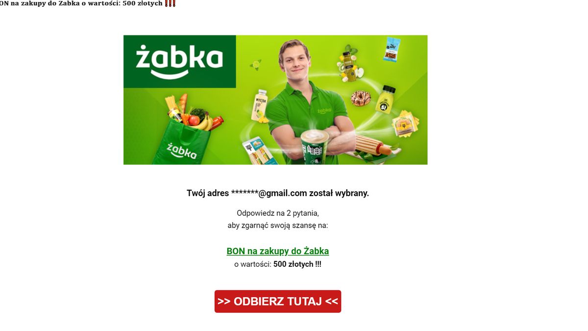 Fałszywy e-mail z wizerunkiem marki Żabka