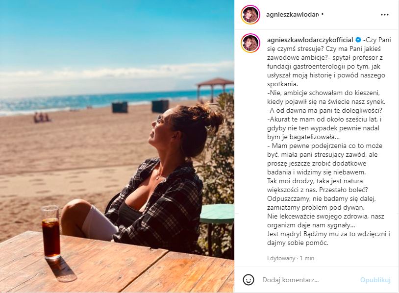 Wpis Agnieszki Włodarczyk na Instagramie 