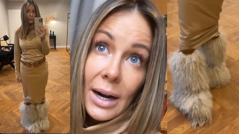 Zimowa Małgorzata Rozenek paraduje po swoim odzieżowym imperium bez stanika i we WŁOCHATYCH ŚNIEGOWCACH