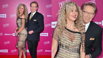 Jacek Borkowski wpadł na ramówkę TVP z czwartą żoną. Odważne wdzianko to mało powiedziane