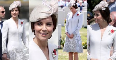 Rozmodlona Kate Middleton w haftowanej sukience