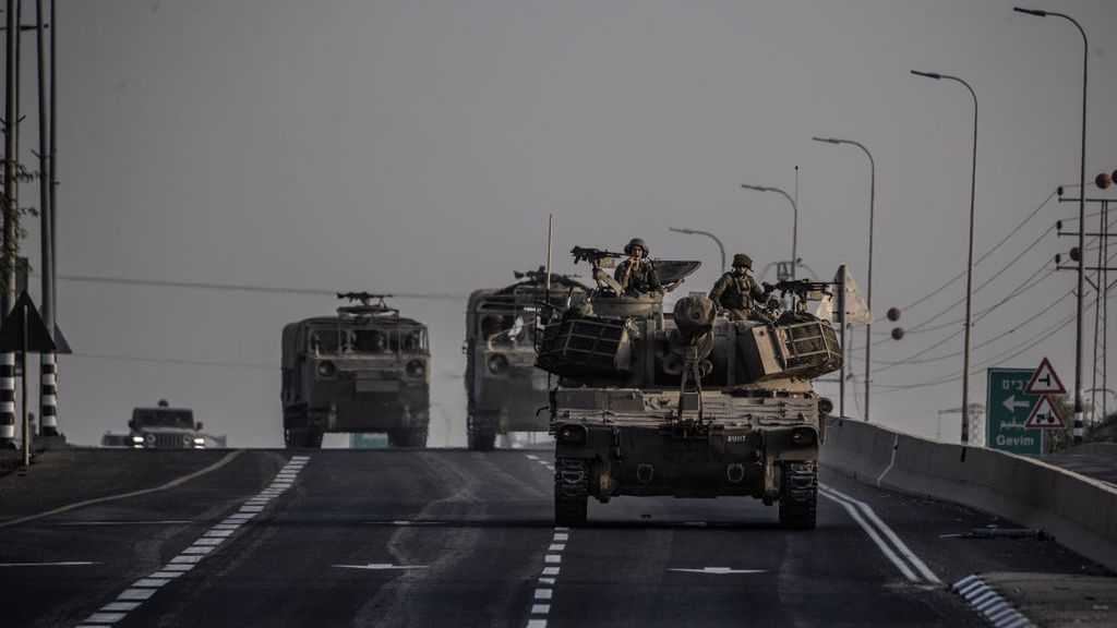 Israeli military mobility on the Gaza border
SDEROT, ISRAEL - OCTOBER 24: Israel continues to deploy soldiers, tanks and armored vehicles near the Gaza border in Sderot, Israel on October 24, 2023. (Photo by Mostafa Alkharouf/Anadolu via Getty Images)
Anadolu Agency
israeli, israeli army, armored military  vehicles, armored vehicles, border, gaza border, israeli military mobility, military mobility, soldiers, tanks