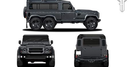 Sześciokołowy Land Rover Defender z długim nosem