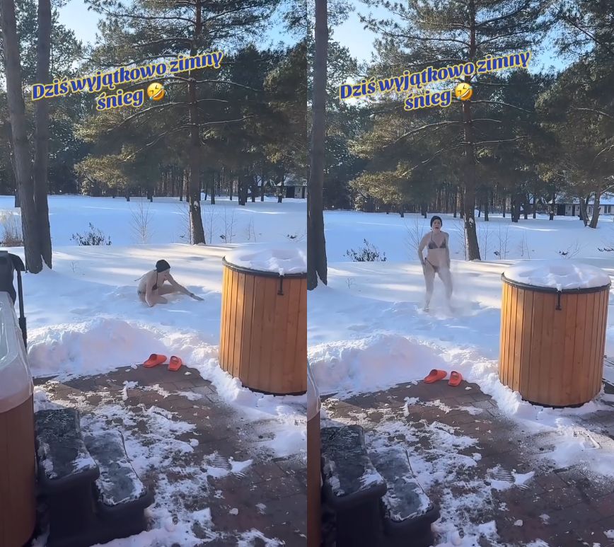 Magdalena Narożna daje nura w śnieżną zaspę