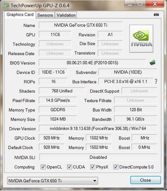Zrzut z GPU-Z dla GeForce GTX 650 Ti (fot. WCCF tech)