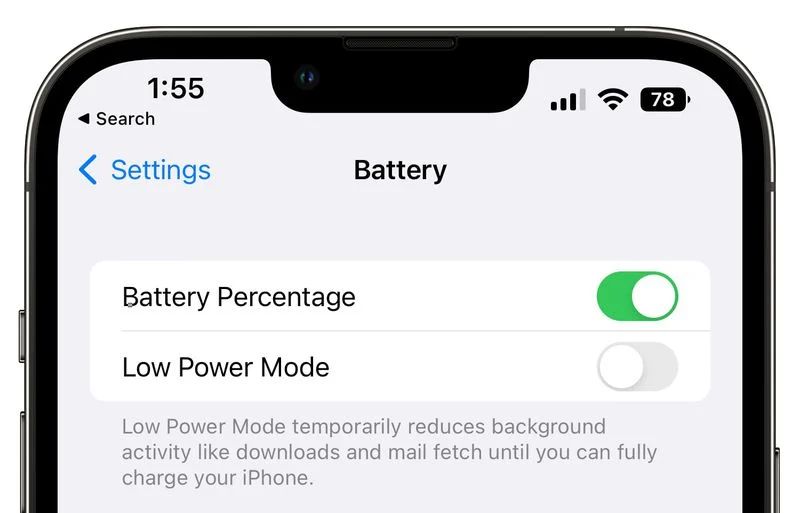 Procentowy wskaźnik baterii w iOS 16