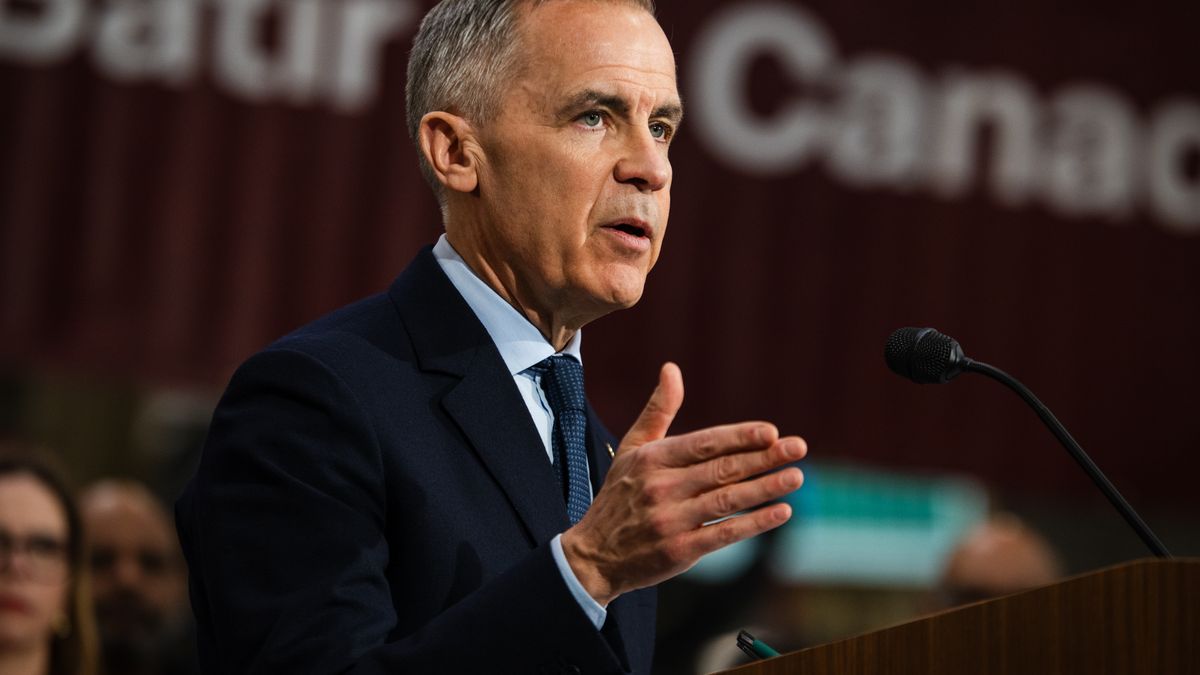 Mark Carney, Canada's prime minister, during a news conference at a Martinrea auto parts manufacturing facility in Woodbridge, Ontario, Canada, on Thursday, Feb. 5, 2026. Prime Minister Mark Carney's government plans to change its tariff system to create a stronger financial incentive for automakers to invest in Canada, resisting US efforts to lure factory jobs away. Photographer: Laura Proctor/Bloomberg via Getty Images