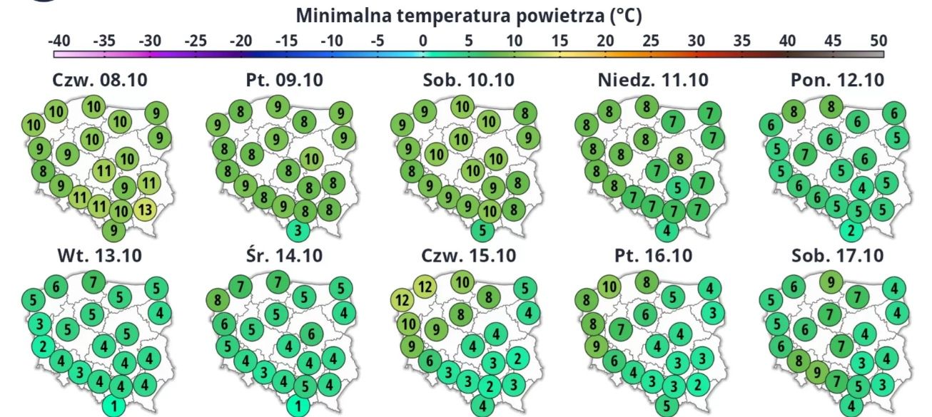 Minimalna prognozowana temperatura powietrza.
