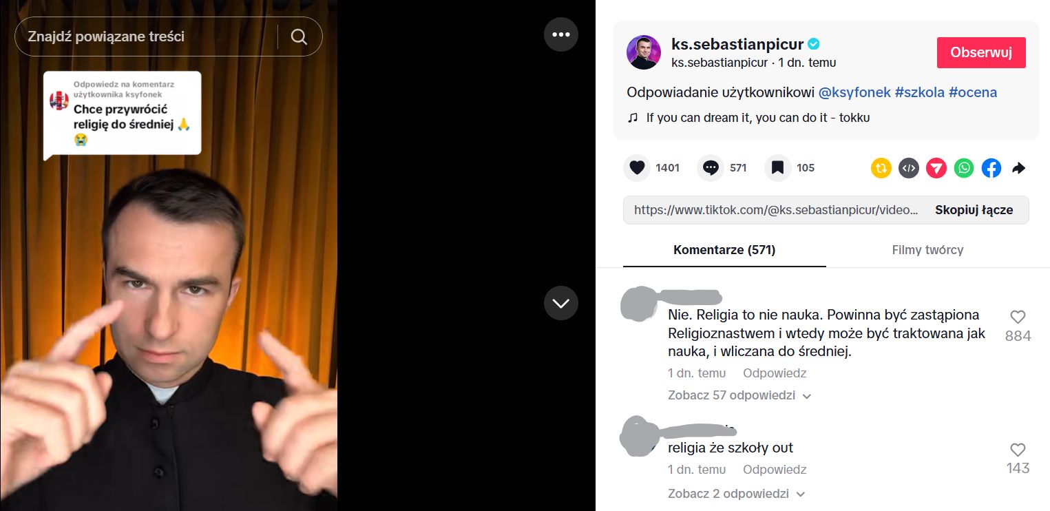 Komentarze pod filmem księdza Picura