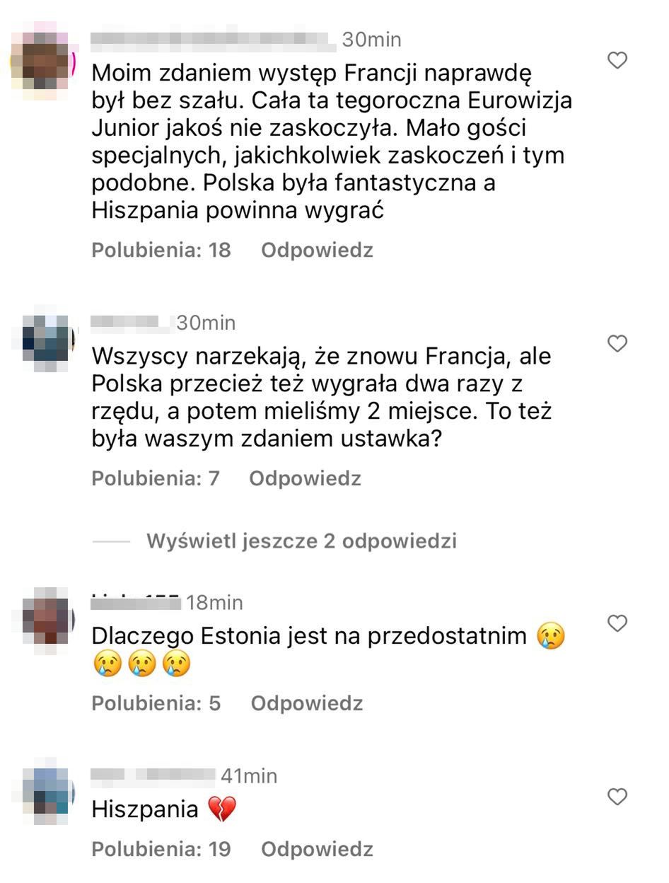 Komentarze pod wynikami Eurowizji Junior