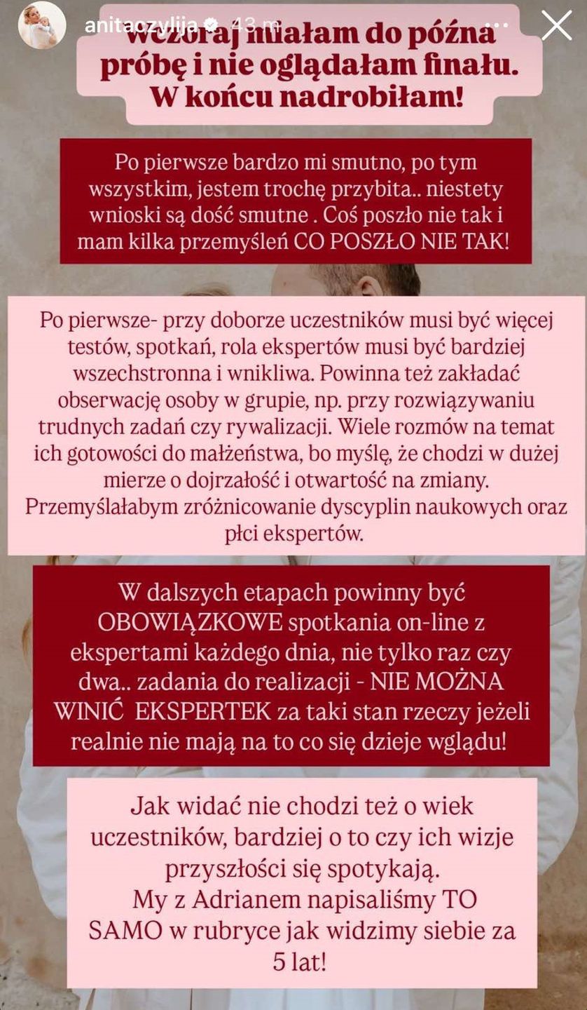 Anita ze "Ślubu od pierwszego wejrzenia"  komentuje finał show