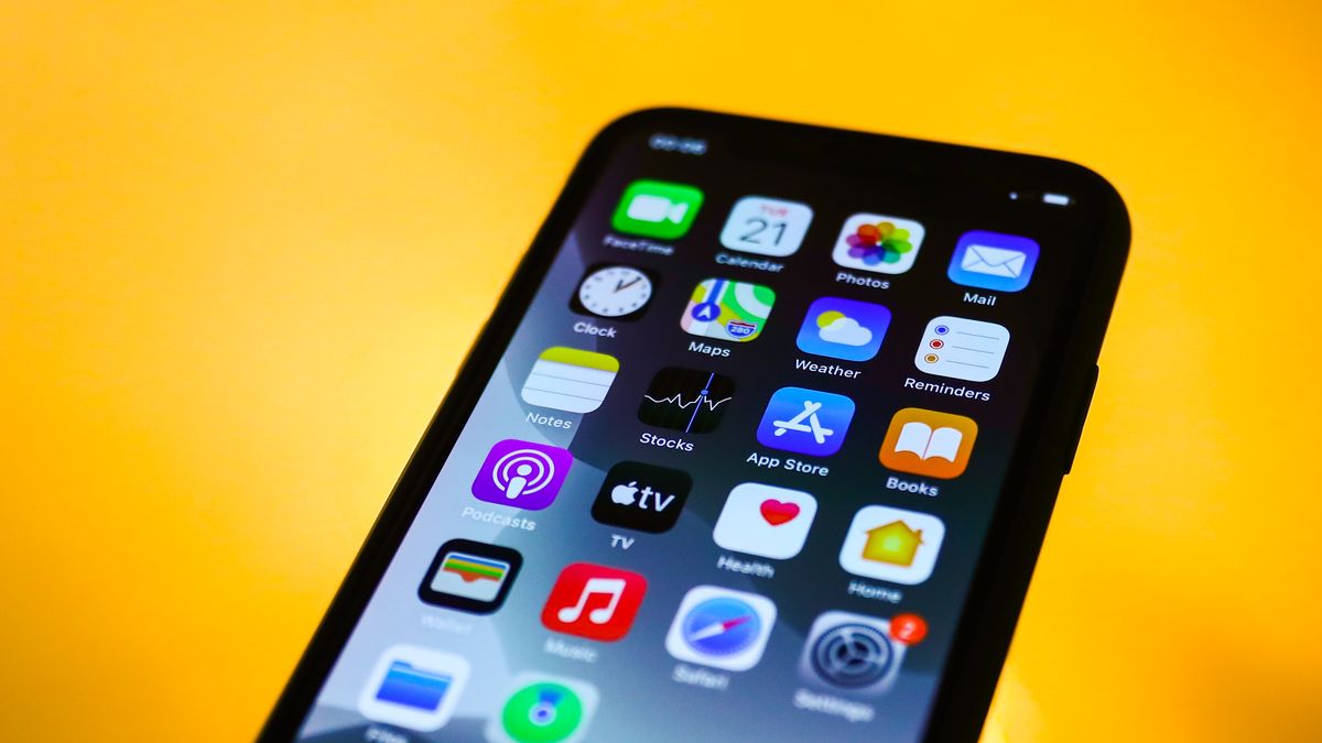 Pre-installed iOS apps icons are seen displayed on a phone screen in this illustration photo taken in Krakow, Poland on September 21, 2021. (Photo Illustration by Jakub Porzycki/NurPhoto via Getty Images)