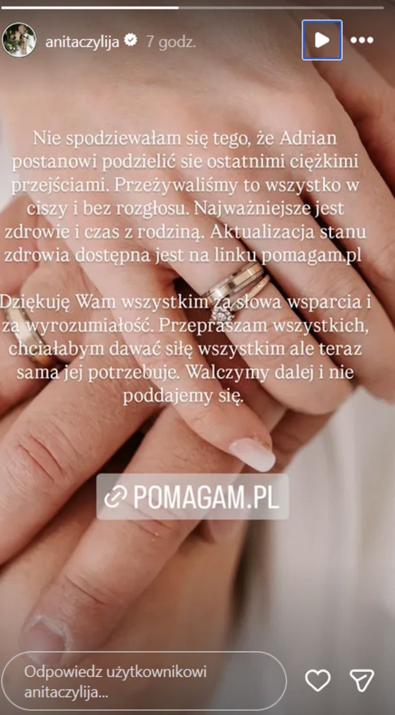 Anita Szymaniak o stanie zdrowia męża 