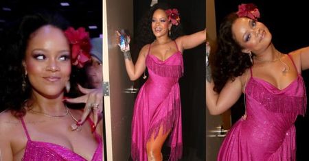 Rihanna chwali się dorodnym biustem za kulisami Grammy