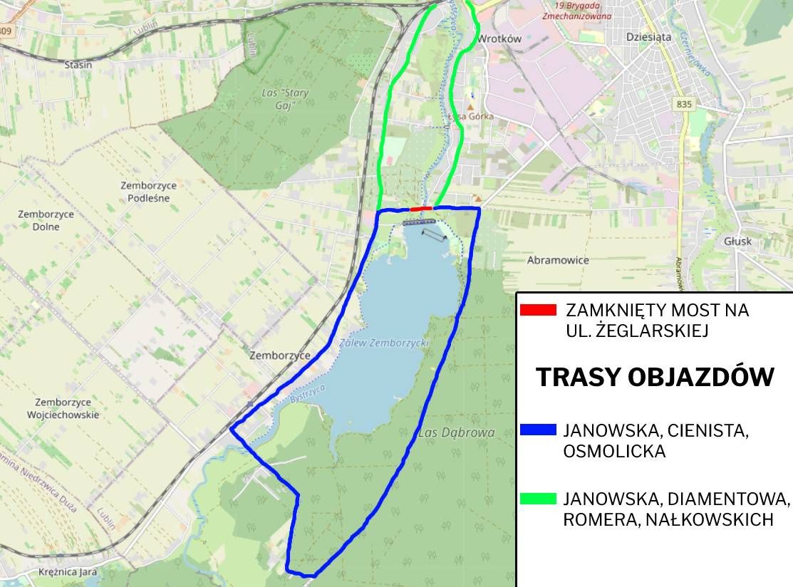 Zamknięty most na ul. Żeglarskiej - objazdy