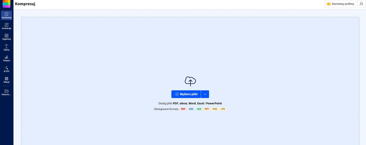 Strona Smallpdf pozwala szybko zmniejszyć rozmiar plików PDF