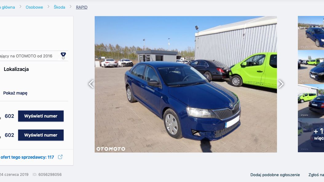 Niebieski rapid jest wystawiony za 12 800 zł