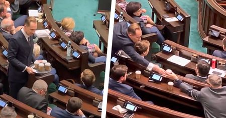 Nie ma popcornu, jest kawa na tacy. Poseł Konfederacji zaskoczył w Sejmie