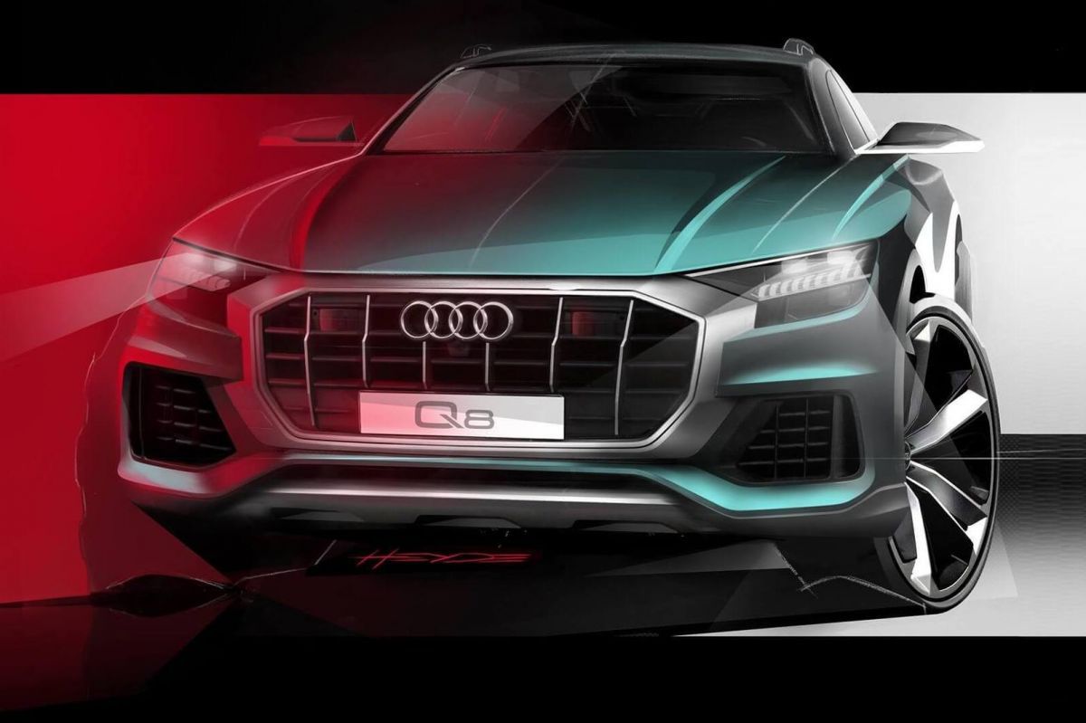 Nowe Audi Q8 (2018) - szkic frontu wersji produkcyjnej